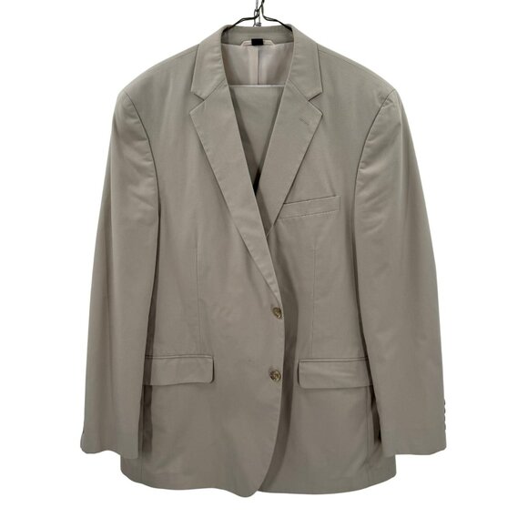 Haspel Mens Beige Two-Button Suit 46L Cotton/Polyester Blend Professional Tailor - Picture 1 of 14